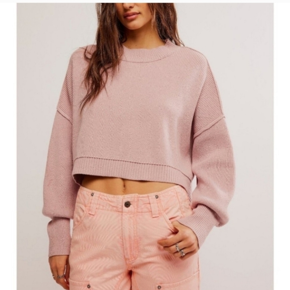 Free People easy street crop pullover in blush mauve xl nwt